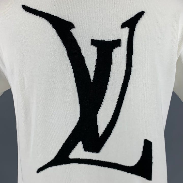 LOUIS VUITTON Size L FW21 -End Goal- White Black Cotton LV Crew Neck T-shirt