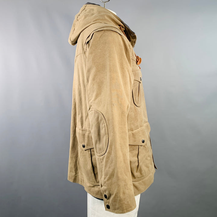 MONITALY Size XL Mountain Parka Tan Taupe Coated Canvas Utility Coat