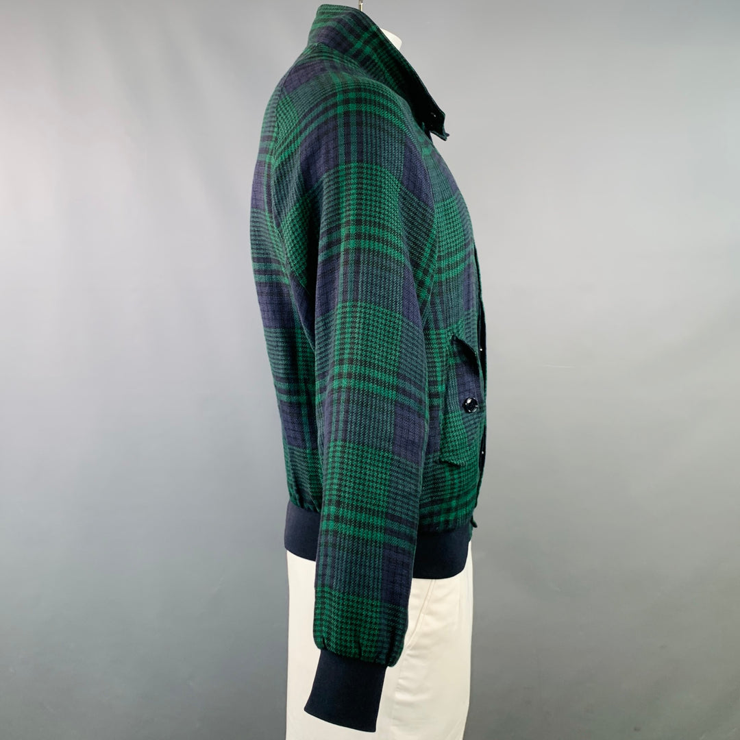 MASSIMO PIOMBO Size 42 Green Black Glenplaid Hidden Buttons Bomber Jacket