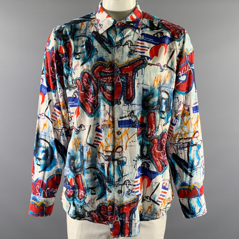ROBERT GRAHAM Size XXL White Red Blue Graphic Cotton Long Sleeve Shirt