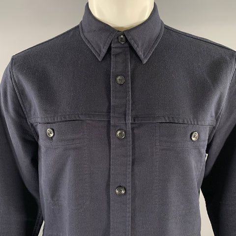 VINCE Size M Navy Patchwork Cotton Blend Pointed Collar Jacket