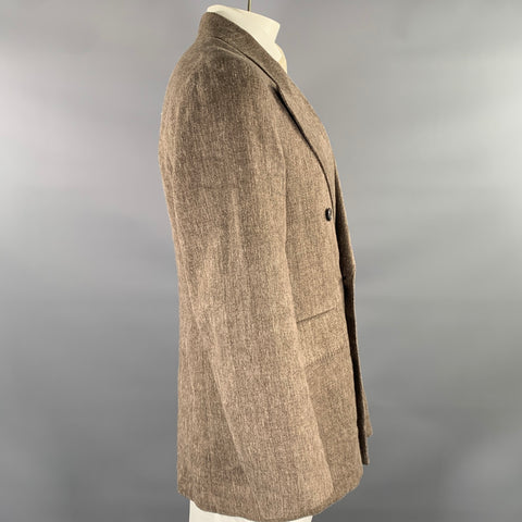 OUR LEGACY Size XL Brown Khaki Heather Linen Blend Double Breasted Coat
