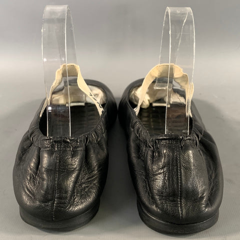 CHANEL Size 9.5 Black Leather Ballet Flats