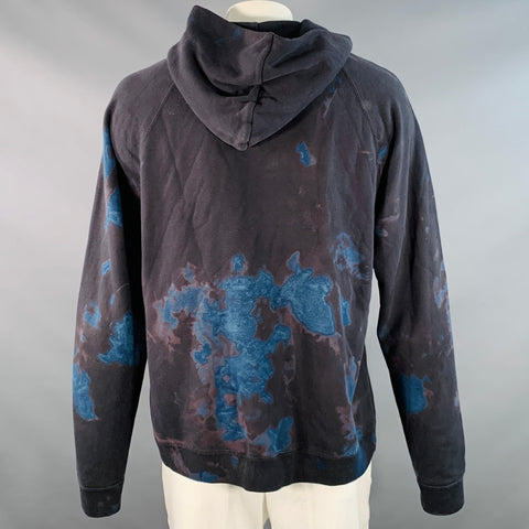 JOHN ELLIOTT Size XL Black Blue Tie Dye Cotton Hooded Sweatshirt