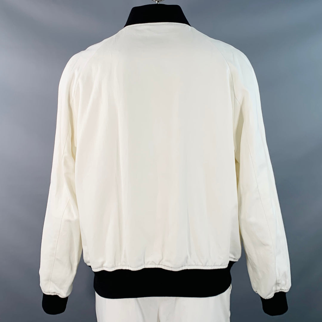 RALPH LAUREN Size XXL White Black Cotton Linen Zip Up Bomber Jacket