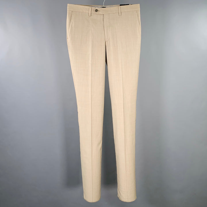 BERLE Size 33 Taupe Woven Wool Blend Flat Front Casual Pants