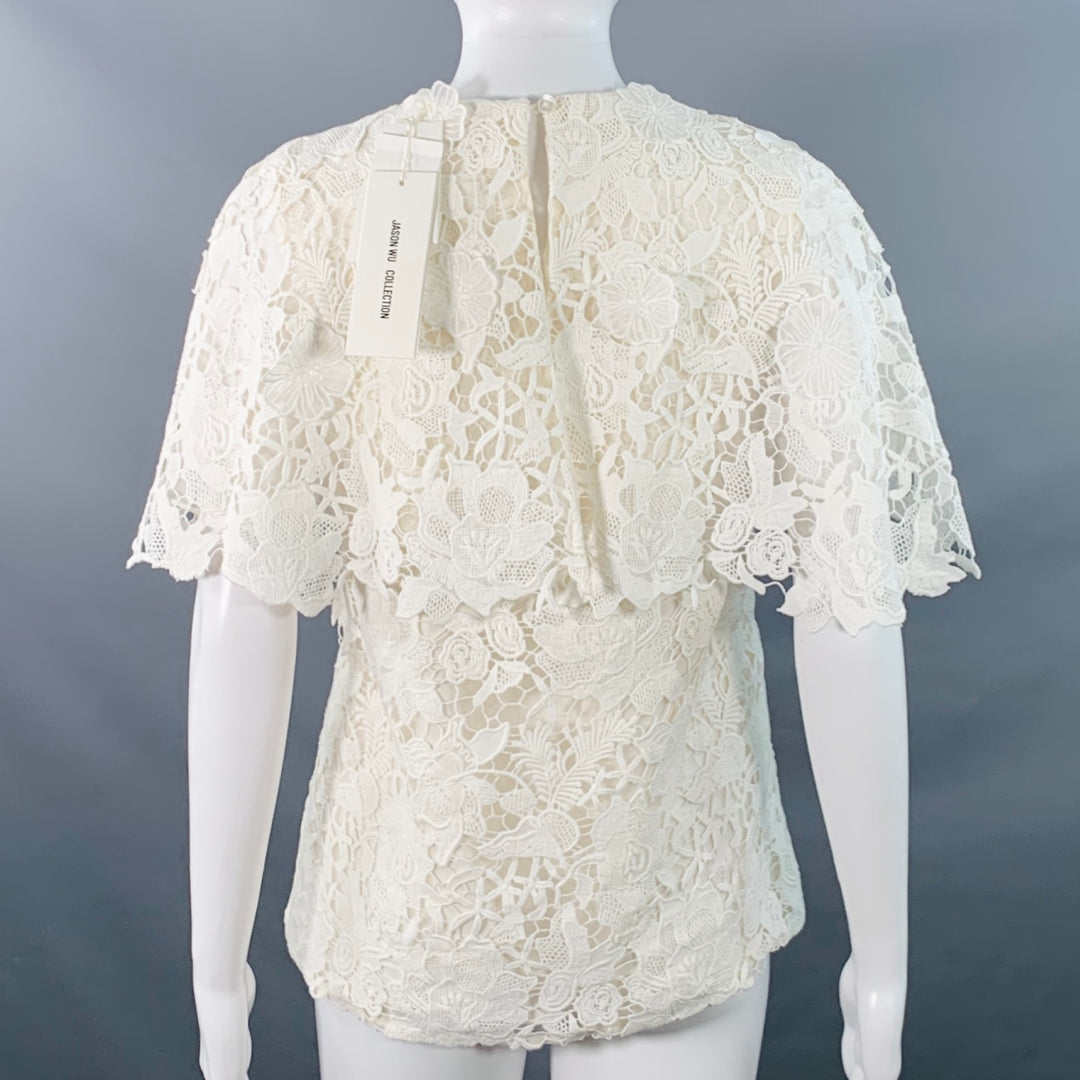 JASON WU COLLECTION Size 0 White Guipure Cotton Lace Overlay Blouse