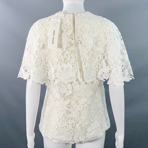 JASON WU COLLECTION Size 0 White Guipure Cotton Lace Overlay Blouse