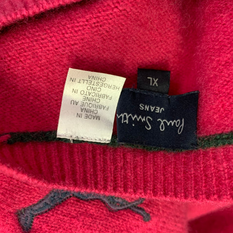 PAUL SMITH JEANS Size XL Pink Fuchsia Applique Wool Crew-Neck Sweater