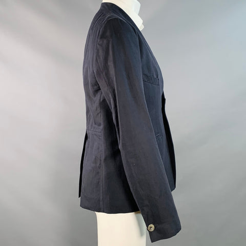 ALEXANDRE PLOKHOV Size 40 Black Cotton Linen Collarless Single Button Jacket