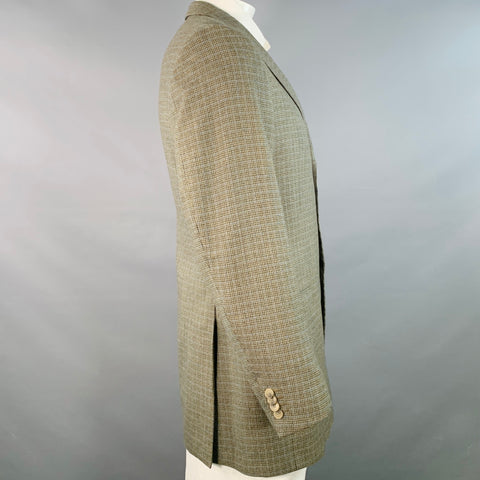 ERMENEGILDO ZEGNA Size 44 Long Grey Blue Houndstooth Wool Sport Coat