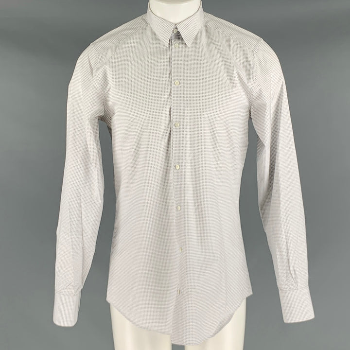 DOLCE & GABBANA Size M White Grey Dots Cotton Button Up Long Sleeve Shirt