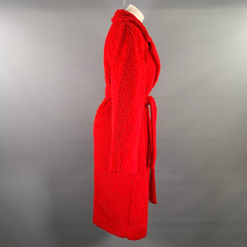STELLA McCARTNEY Size M Red Not Listed Textured Faux Fur Notch Lapel Coat