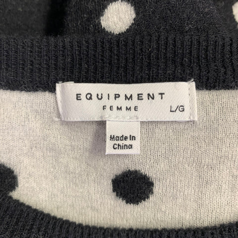 EQUIPMENT Size L Black White Wool Blend Polka Dot Crew Neck Pullover