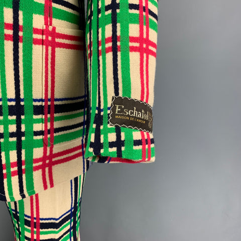 GUCCI FW 21 Size 36 Cream Multi Color Plaid Wool Cotton Notch Lapel Suit
