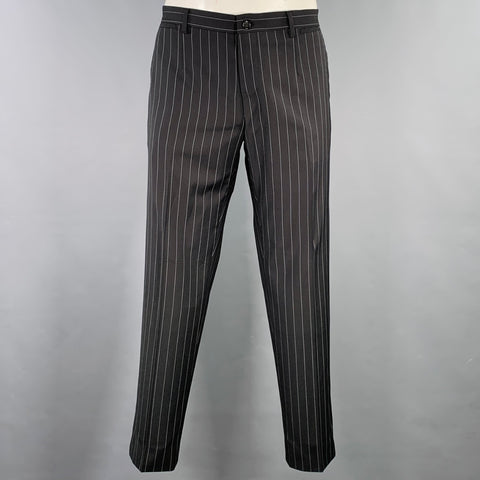 DOLCE & GABBANA Size 42 Black Grey Pinstripe Polyester Blend Suit