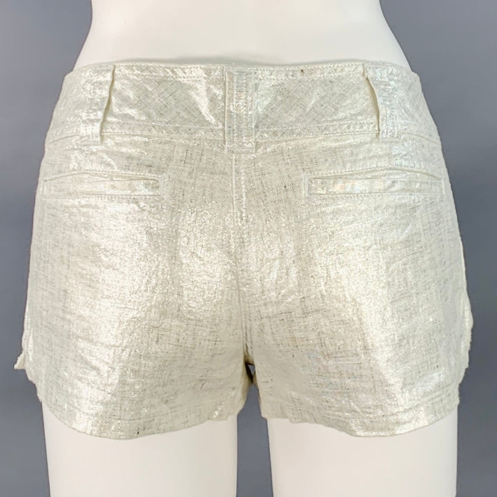 120% LINO Size 6 Silver White Linen Zip Fly Shorts