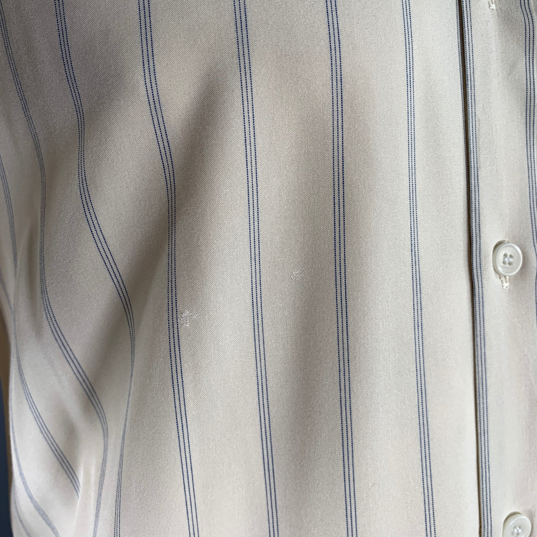 SANDRO Size XL Cream Blue Stripe Viscose Long Sleeve Shirt