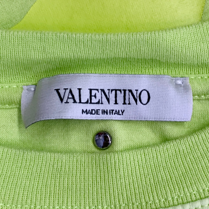 VALENTINO Size M Neon Green Yellow Camouflage Cotton Crew Neck T-shirt