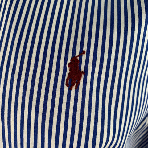RALPH LAUREN Size XXL Navy White Stripe Cotton Long Sleeve Shirt