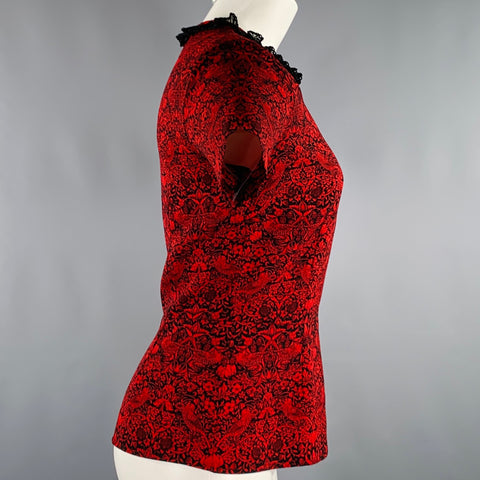 MARC by MARC JACOBS Size XS Red Black Polyester Blend Short Sleeve Blouse