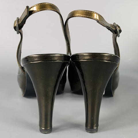 CHANEL Size 8.5 Brown Olive Glittered Patent Leather Slingback Heels  Pumps