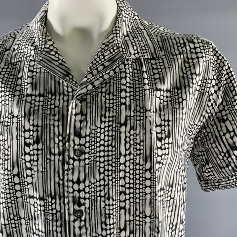 ROBERT GRAHAM Size XXL White Black Geometric Cotton Blend Camp Collar Short Sleeve Shirt