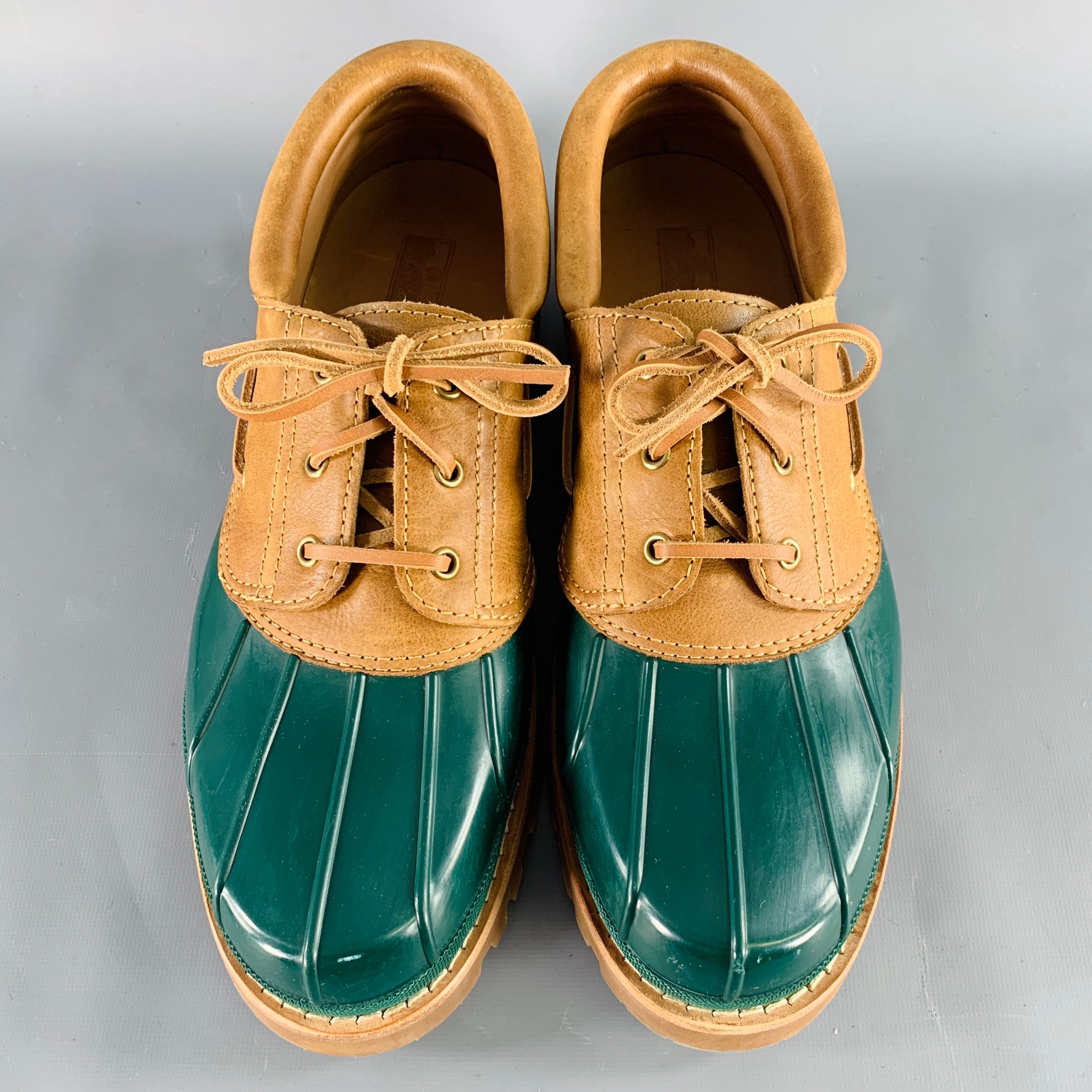 靴 aime leon dore papia moc boot AIME LEON DORE Size 12 Papia Moc Green Brown Rubber Lace-Up