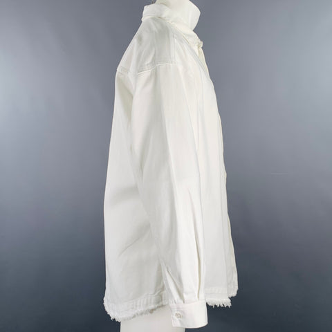 JUNRED Size M White Cotton Raw Edge Oversized Shirt Jacket