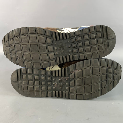 VALENTINO Size 9 Navy Olive Camo Mixed Fabrics Runner Sneakers