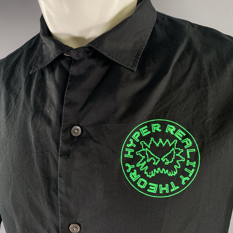 MCQ by ALEXANDER MCQUEEN Size M Black Green Graphic Cotton Camp Shirt