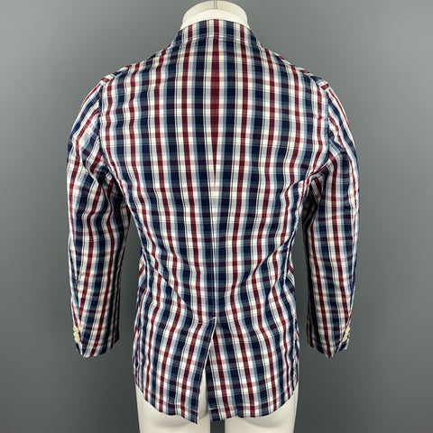 GREEN LABEL RELAXING Size XS Navy & Red Plaid Cotton Sport Coat
