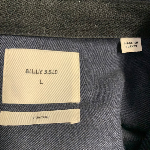 BILLY REID Size L Navy Cotton Button Down Collar One Pocket Long Sleeve Shirt