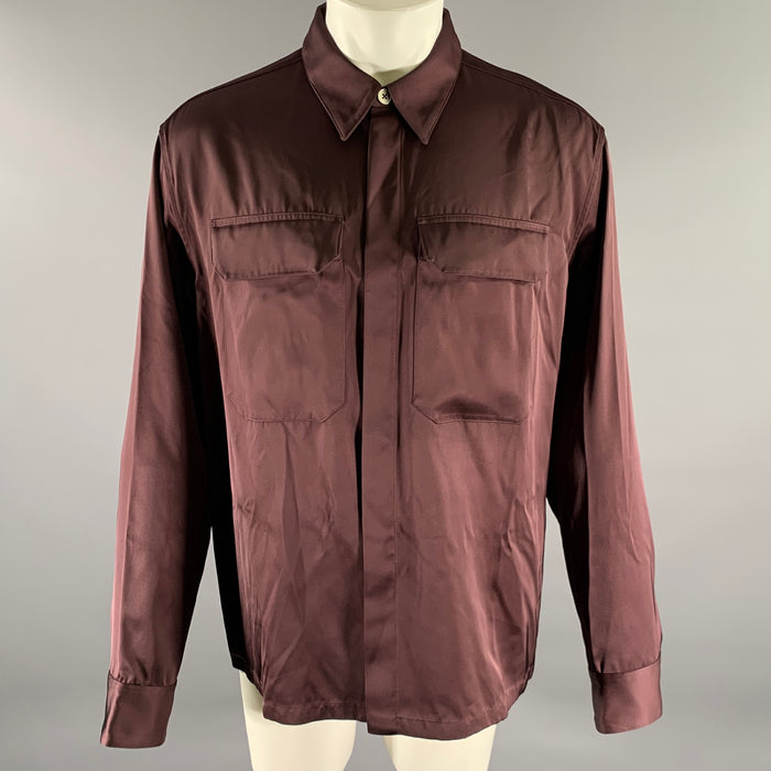 JIL SANDER Size M Plum Viscose Silk Hidden Placket Long Sleeve Shirt