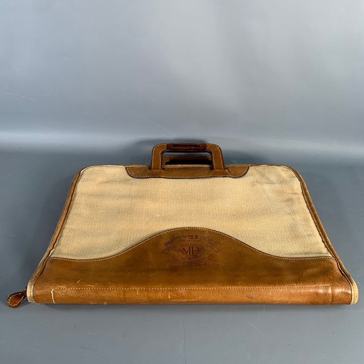 GHURKA Brown Tan Leather & Canvas Briefcase