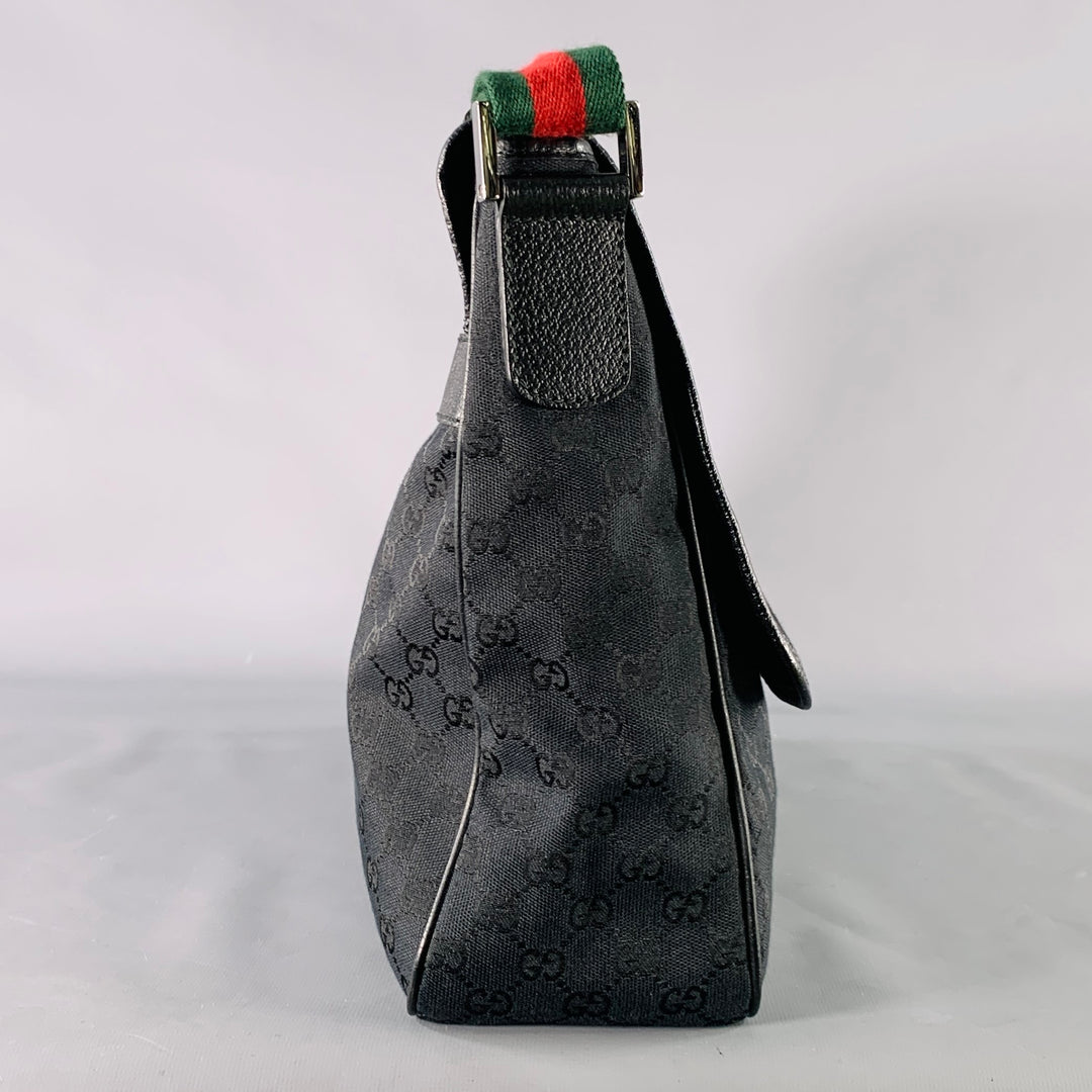 GUCCI Black Red Green Guccissima Monogram Web Canvas Messenger Bag