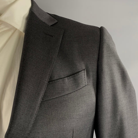 ERMENEGILDO ZEGNA Chest Size 40 Grey Heather Wool Notch Lapel 32 34 Suit