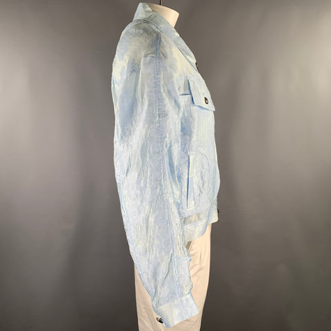 ANDERSON BELL Size L Light Blue White Floral Nylon Blend Pointed Collar Jacket