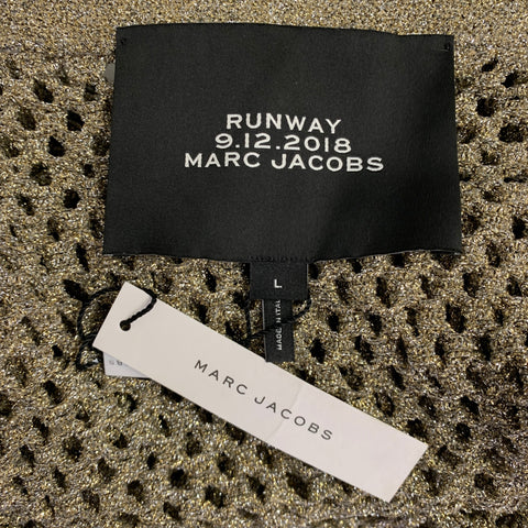 MARC JACOBS Size L Runway 2018 Gold Nylon Metallic Knit Mesh Cardigan