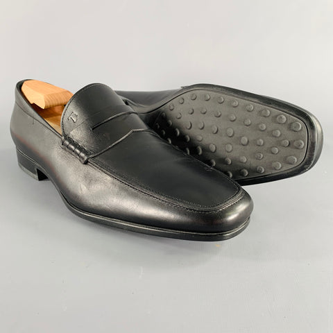 TOD'S Size 10.5 Black Leather Penny Loafers