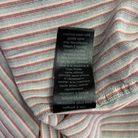 JOHN VARVATOS * U.S.A. Chemise homme à manches longues en coton rayé gris rose à pattes de boutonnage, taille L
