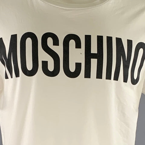 MOSCHINO Size M White Black Logo Cotton Lightweight T-shirt