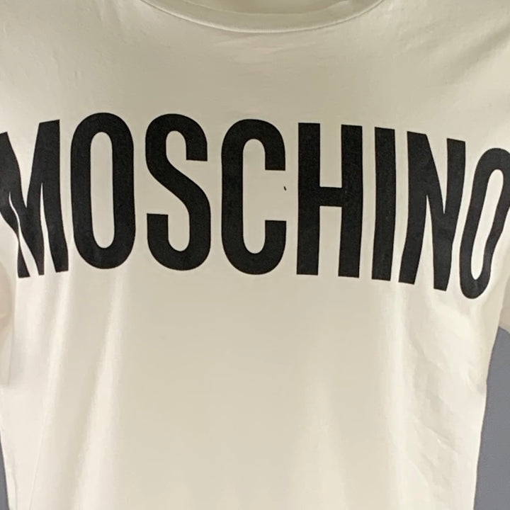 MOSCHINO Size M White Black Logo Cotton Lightweight T-shirt
