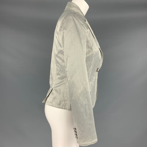 JOOP! Size 2 White Grey Cotton Blend Stripe Blazer