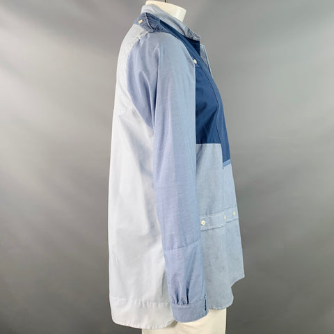 NEEDLES Size L Blue Light Blue Patchwork Deconstructed Cotton Blend Long Sleeve Shirt