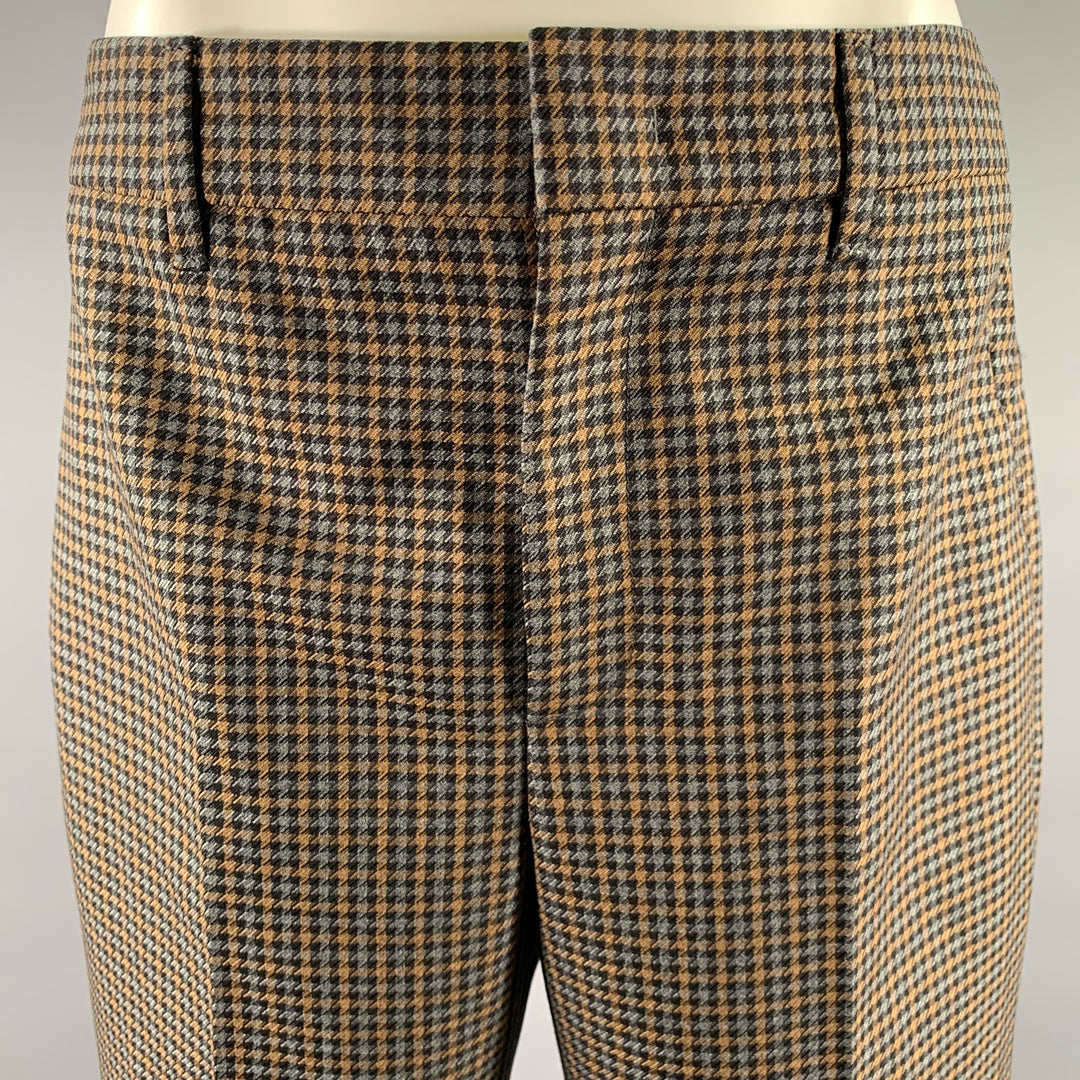 PRADA Size 2 Grey Tan Wool Blend Houndstooth Pants