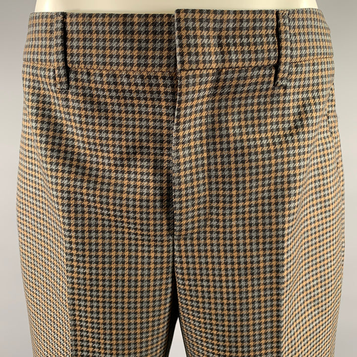 PRADA Size 2 Grey Tan Wool Blend Houndstooth Pants