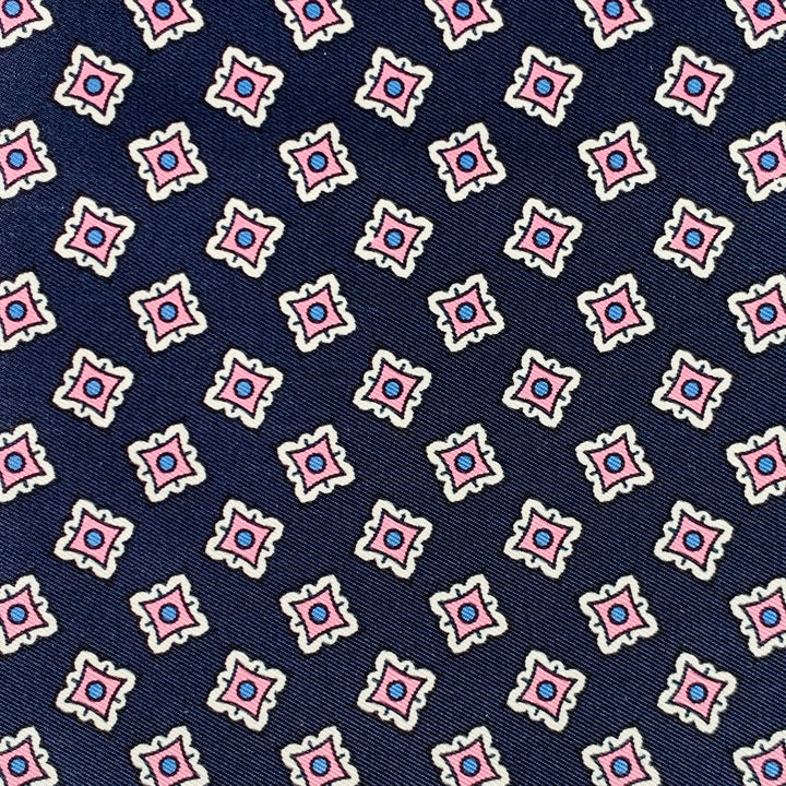 TURNBULL & ASSER Navy White Squares Silk Pocket Square