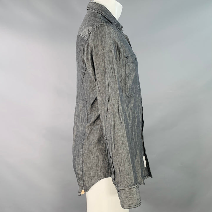 RAG & BONE Size M Grey Wrinkled Cotton Two Pockets Long Sleeve Shirt