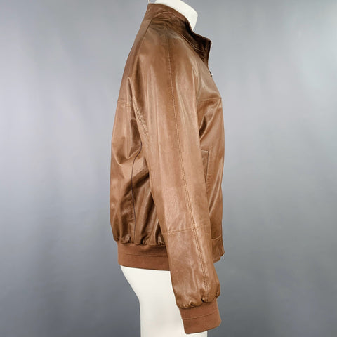 BRUNELLO CUCINELLI Size M Brown Leather Zip Up Jacket